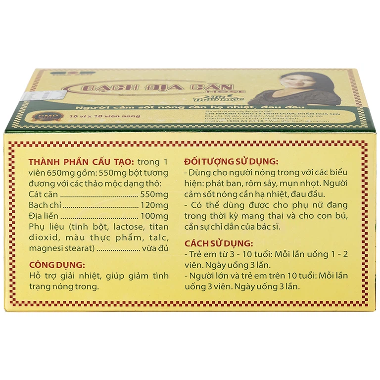 Viên uống Bạch Địa Căn Hose Hoa Sen dùng cho người cảm sốt nóng cần hạ nhiệt, đau đầu (10 vỉ x 10 viên)