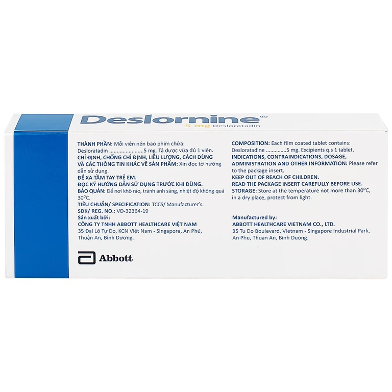 Thuốc Deslornine Abbott 5mg Làm giảm các triệu chứng của viêm mũi dị ứng (3 vỉ x 10 viên)