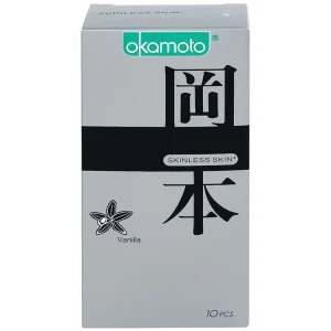 Bao cao su Okamoto Skinless skin Vanilla mềm mại, dẻo dai (10 cái)