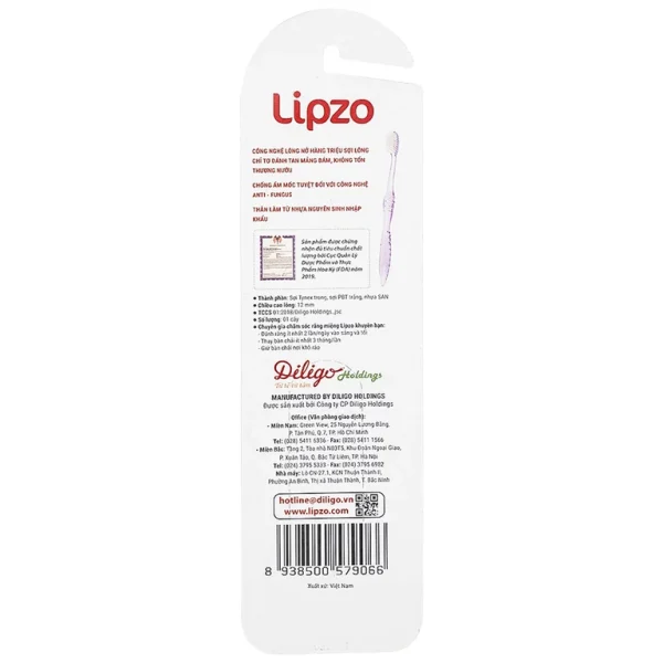 Bàn chải đánh răng Lipzo Crystal Love For Girl loại bỏ các mảng bám, làm sạch răng miệng cho người lớn (1 cây)
