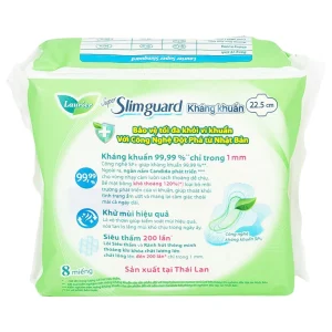 Băng vệ sinh Laurier Super Slimguard Kao kháng khuẩn 99,99%, ngăn nấm Candida (1mm - 8 miếng)