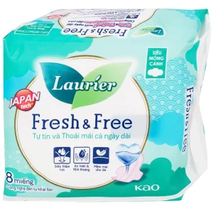 Băng vệ sinh Laurier Fresh And Free Kao siêu thấm, siêu mỏng cánh (8 miếng)