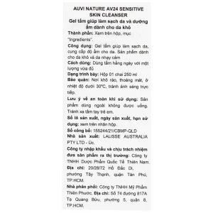 Gel tắm Auvi Nature AV24 Sensitive Skin Cleanser giúp làm sạch da và dưỡng ẩm (250ml)