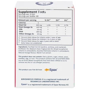 Thực phẩm bảo vệ sức khỏe Bioamicus Omega-3 hỗ trợ tốt cho mắt và não (30ml)