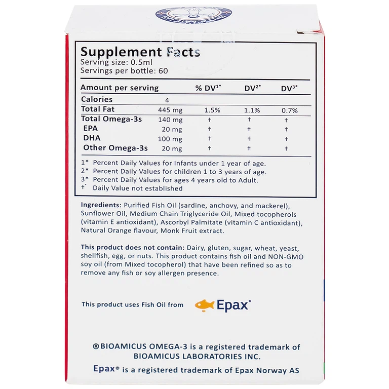 Thực phẩm bảo vệ sức khỏe Bioamicus Omega-3 hỗ trợ tốt cho mắt và não (30ml)