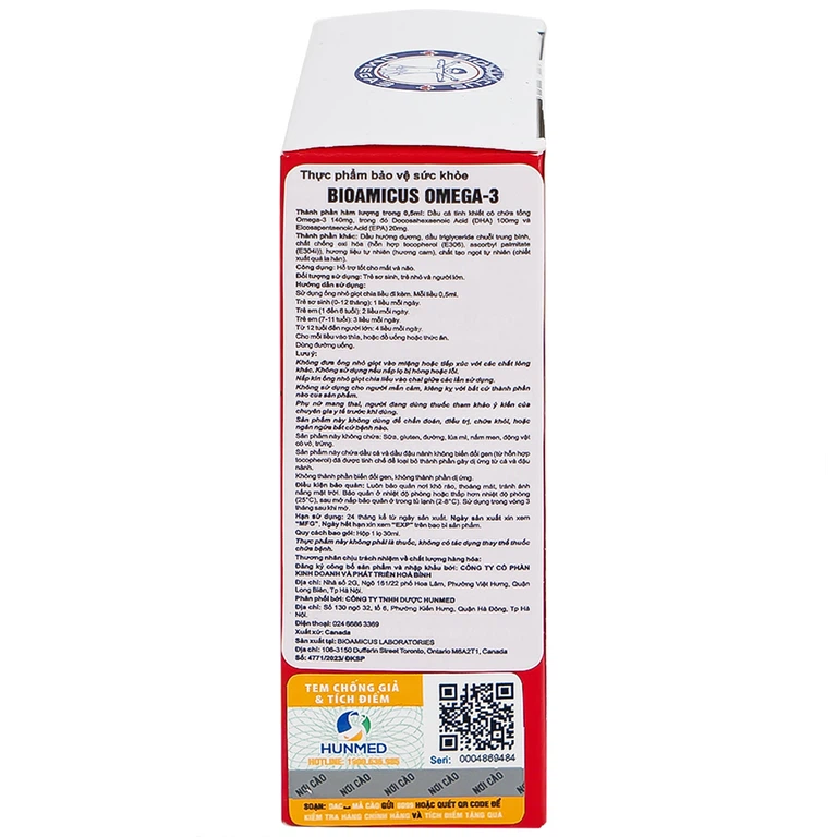 Thực phẩm bảo vệ sức khỏe Bioamicus Omega-3 hỗ trợ tốt cho mắt và não (30ml)