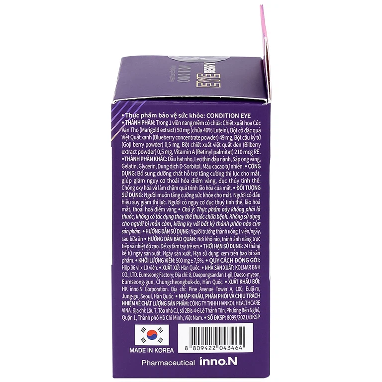 Thực phẩm bảo vệ sức khỏe Condition EYE Berry Kolmar hỗ trợ tăng cường thị lực cho mắt (6 vỉ x 10 viên)