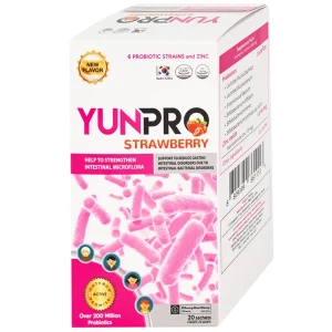 Men vi sinh Yunpro strawberry 2g DHG Pharma bổ sung lợi khuẩn bổ sung lợi khuẩn, giúp tăng cường hệ vi sinh đường ruột (20 gói)