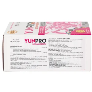 Men vi sinh Yunpro strawberry 2g DHG Pharma bổ sung lợi khuẩn bổ sung lợi khuẩn, giúp tăng cường hệ vi sinh đường ruột (20 gói)
