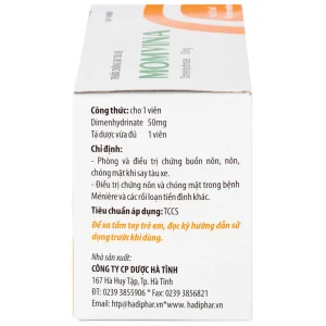 Thuốc chống say tàu xe Momvina Hadiphar điều trị chứng buồn nôn, nôn, chóng mặt (25 vỉ x 4 viên)