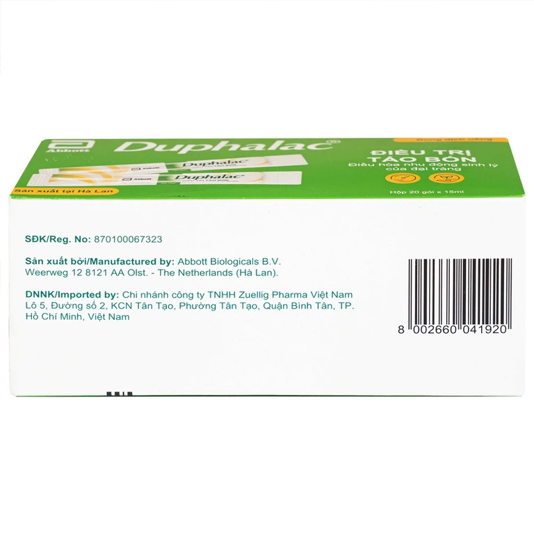 Thuốc Duphalac Abbott điều trị táo bón, điều hòa nhu động sinh lý của đại tràng (20 gói x 15ml)