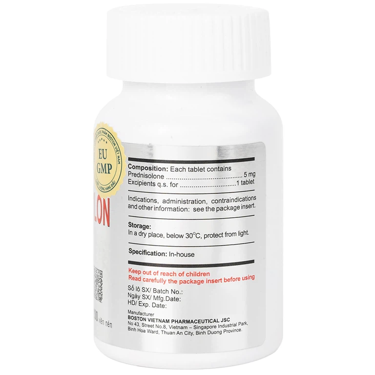 Thuốc Prednisolon Boston điều trị các rối loạn viêm và dị ứng (200 viên)
