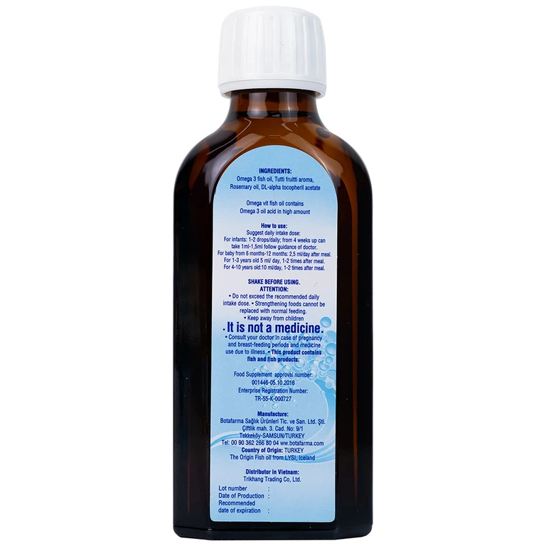 Thực phẩm bảo vệ sức khỏe Omega Vit Botafarma hỗ trợ tăng khả năng chống oxy hóa, tốt cho não bộ và mắt (100ml)