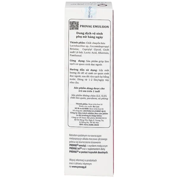 Dung dịch vệ sinh phụ nữ hàng ngày Provag Emulsion 150ml Biomed làm sạch cơ quan sinh dục ngoài