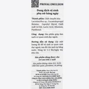 Dung dịch vệ sinh phụ nữ hàng ngày Provag Emulsion 150ml Biomed làm sạch cơ quan sinh dục ngoài