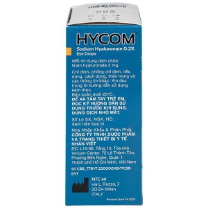 Dung dịch nhỏ mắt Hycom Sodium Hyaluronate 0.2% NTC Pharma giảm kích ứng, khô, rát mắt (20 ống x 0.5ml)