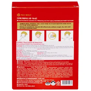 Mặt nạ Pax Moly Real Vitamin B5 Mask Pack 10 miếng (Red) giúp da mềm mịn, giúp dưỡng ẩm da, làm dịu da