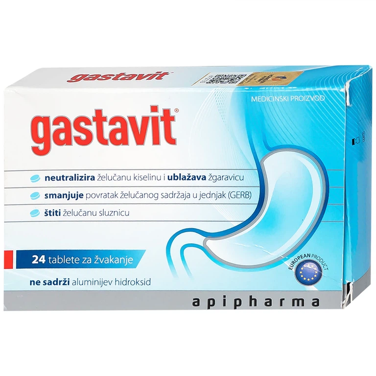 Viên nhai Gastavit Apipharma dùng cho trào ngược dạ dày thực quản (24 viên)