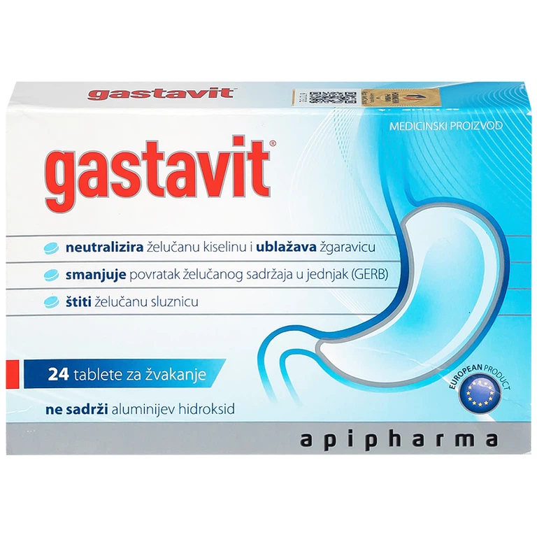 Viên nhai Gastavit Apipharma dùng cho trào ngược dạ dày thực quản (24 viên)