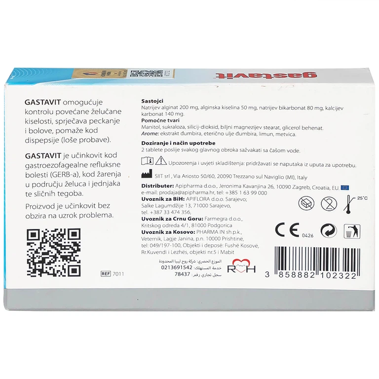 Viên nhai Gastavit Apipharma dùng cho trào ngược dạ dày thực quản (24 viên)