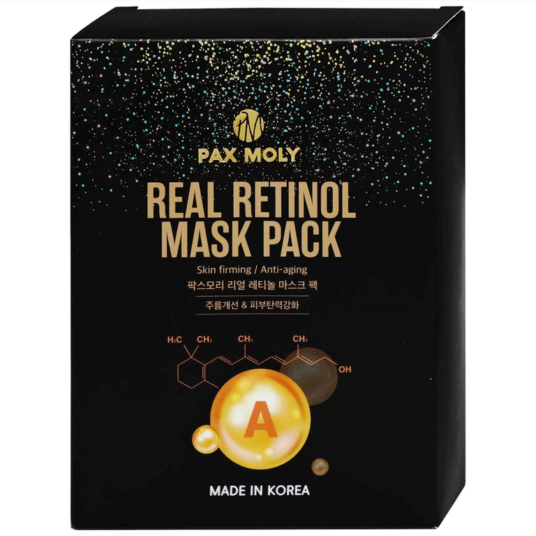 Mặt nạ Pax Moly Real Retinol Mask Pack 10 miếng (Black) giúp da mềm mịn, dưỡng ẩm, săn chắc