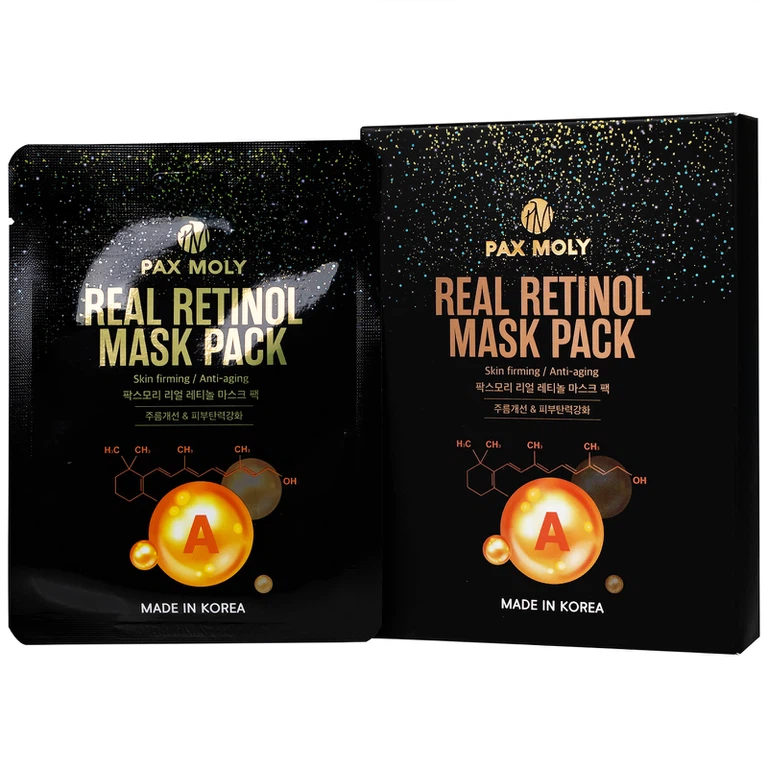 Mặt nạ Pax Moly Real Retinol Mask Pack 10 miếng (Black) giúp da mềm mịn, dưỡng ẩm, săn chắc
