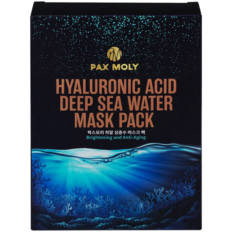Mặt nạ Pax Moly Hyaluronic Acid Deep Sea Water Mask Pack (Blue) giúp da mềm mịn, dưỡng ẩm da (10 miếng)