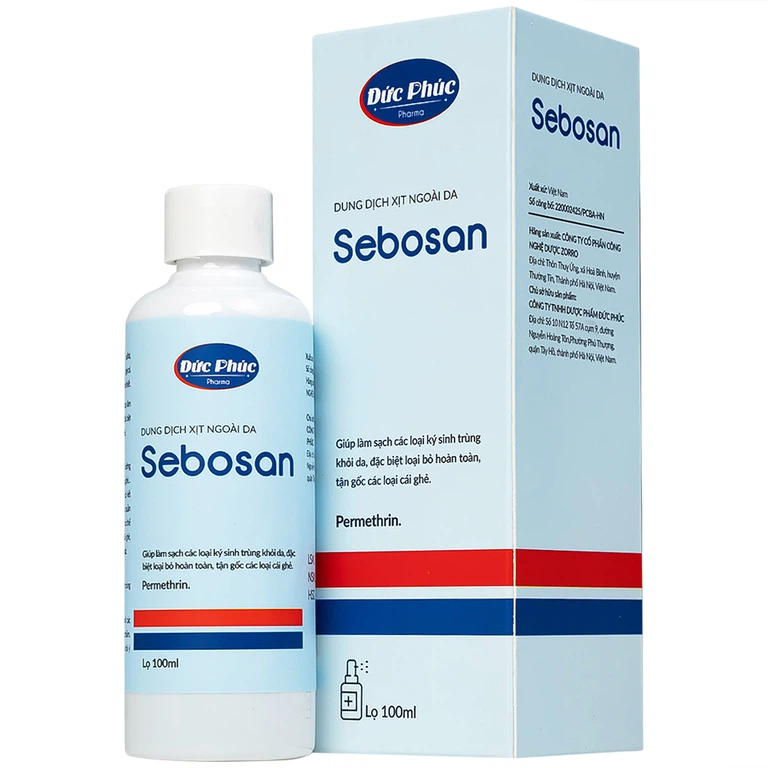 Dung dịch xịt ngoài da Sebosan 100ml Đức Phúc vệ sinh, làm sạch các loại ký sinh trùng khỏi da