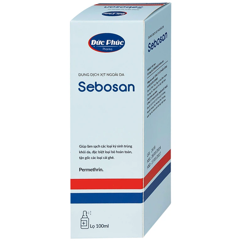 Dung dịch xịt ngoài da Sebosan 100ml Đức Phúc vệ sinh, làm sạch các loại ký sinh trùng khỏi da
