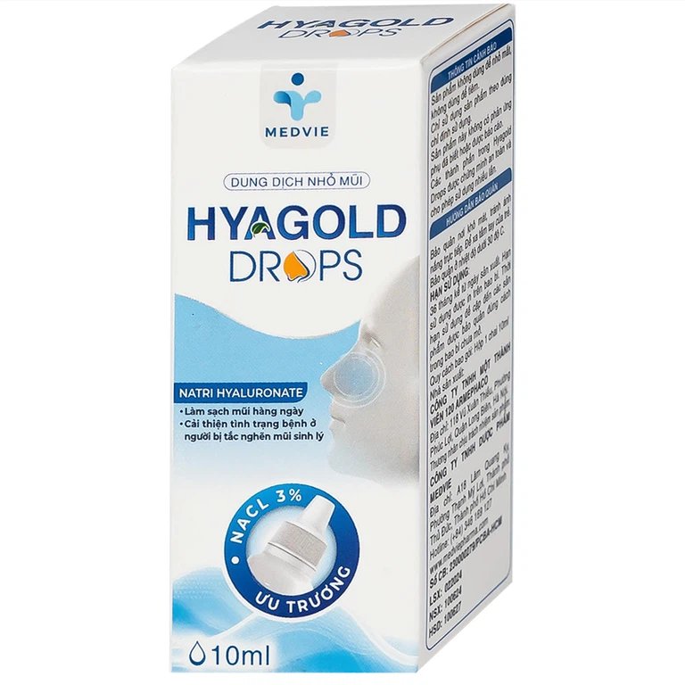Dung dịch nhỏ mũi Hyagold Drops 10ml Medvie làm sạch mũi