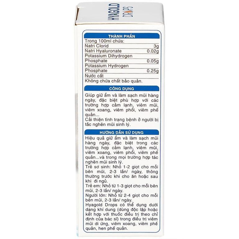 Dung dịch nhỏ mũi Hyagold Drops 10ml Medvie làm sạch mũi