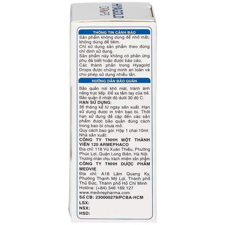 Dung dịch nhỏ mũi Hyagold Drops 10ml Medvie làm sạch mũi