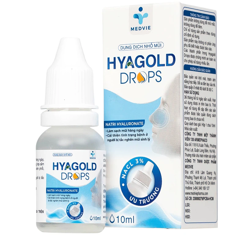 Dung dịch nhỏ mũi Hyagold Drops 10ml Medvie làm sạch mũi