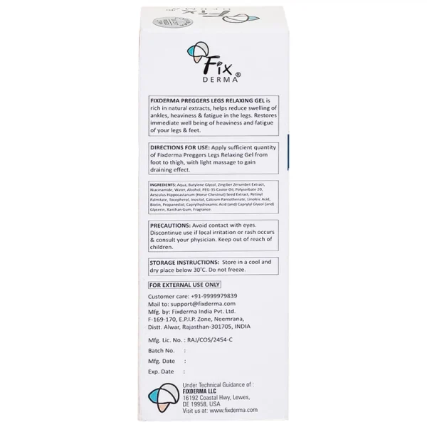 Gel Preggers Leg Relaxing 60g Fixderma dưỡng ẩm, giảm chuột rút, phù nề, giãn tĩnh mạch chân cho bà bầu