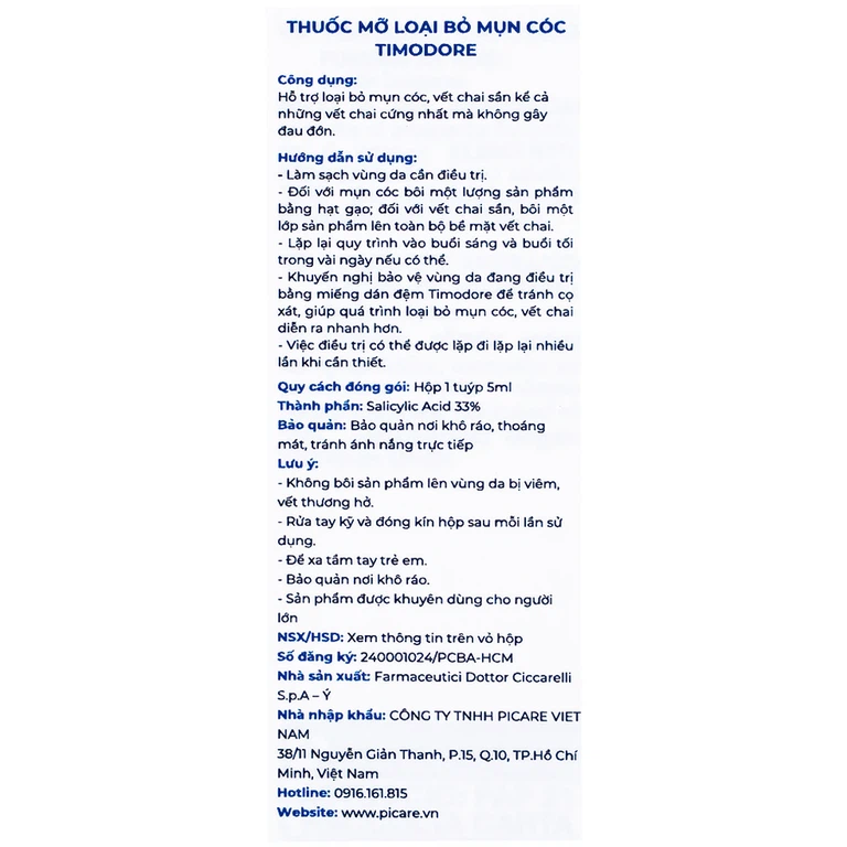 Thuốc mỡ Timodore Pomata Callifugo Ciccarell trị mụn cóc, vết chai (5ml)