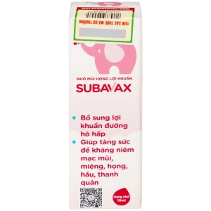 Nhỏ mũi họng lợi khuẩn Subavax 10ml Á Âu tăng sức đề kháng niêm mạc đường hô hấp trên