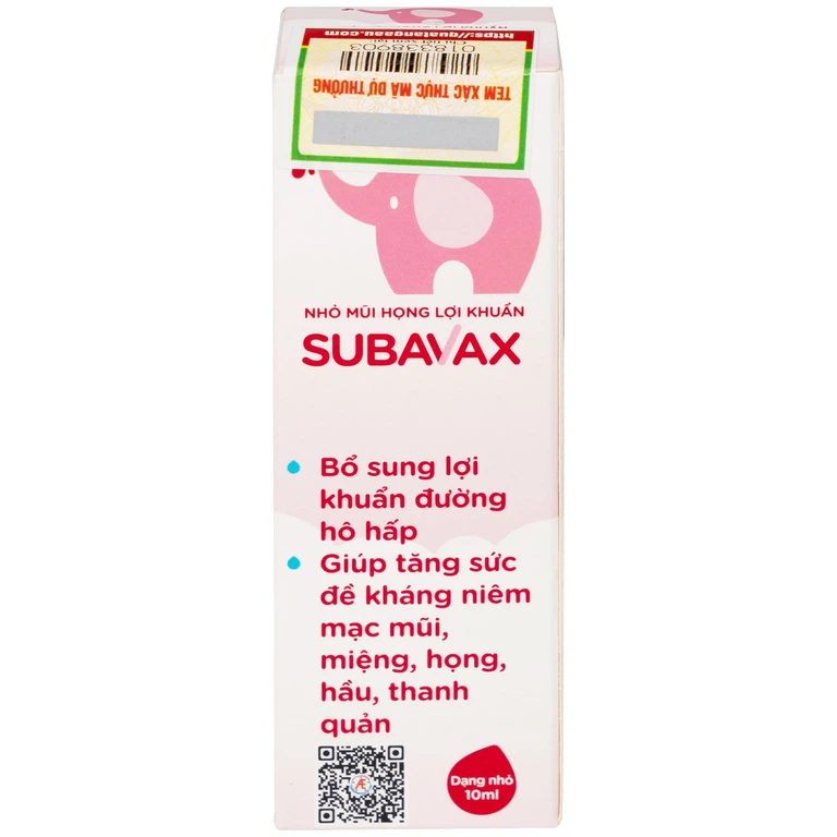 Nhỏ mũi họng lợi khuẩn Subavax 10ml Á Âu tăng sức đề kháng niêm mạc đường hô hấp trên