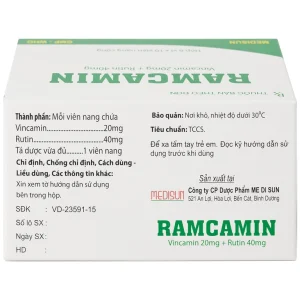 Thuốc Ramcamin Medisun hỗ trợ điều trị tuần hoàn não, suy giảm trí nhớ (6 vỉ x 10 viên)