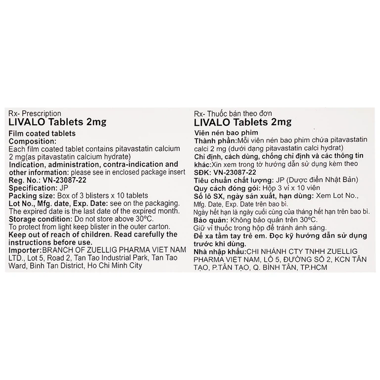 Thuốc Livalo 2mg Kowa điều trị tăng lipid máu nguyên (3 vỉ x 10 viên)