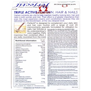 Thực phẩm bảo vệ sức khỏe Perfectil Vitabiotics bổ sung vi chất làm đẹp da, móng, tóc (2 vỉ x 15 viên)