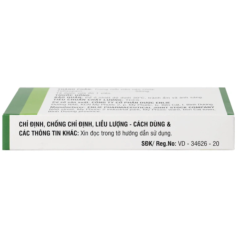 Thuốc Diropam 50mg Enlie điều trị triệu chứng đau thắt ngực giả, tiền mê sảng (2 vỉ x 10 viên)