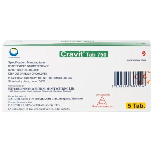 Thuốc Cravit Tab 750mg Interthai Pharm điều trị nhiễm khuẩn nhẹ, trung bình và nặng (1 vỉ x 5 viên)