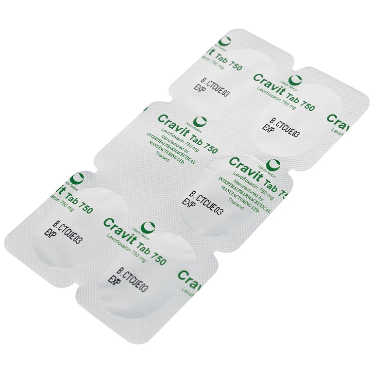 Thuốc Cravit Tab 750mg Interthai Pharm điều trị nhiễm khuẩn nhẹ, trung bình và nặng (1 vỉ x 5 viên)