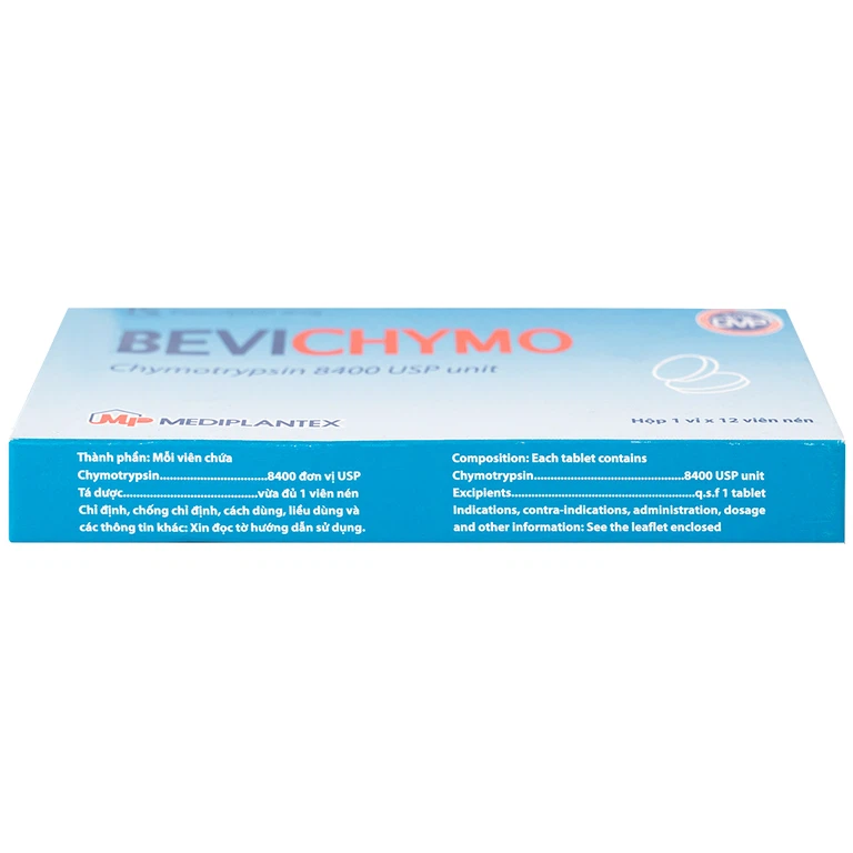 Thuốc Bevichymo Chymotrypsin 8400 Usp Mediplantex giảm đau, hạ sốt và kháng viêm (1 vỉ x 12 viên)