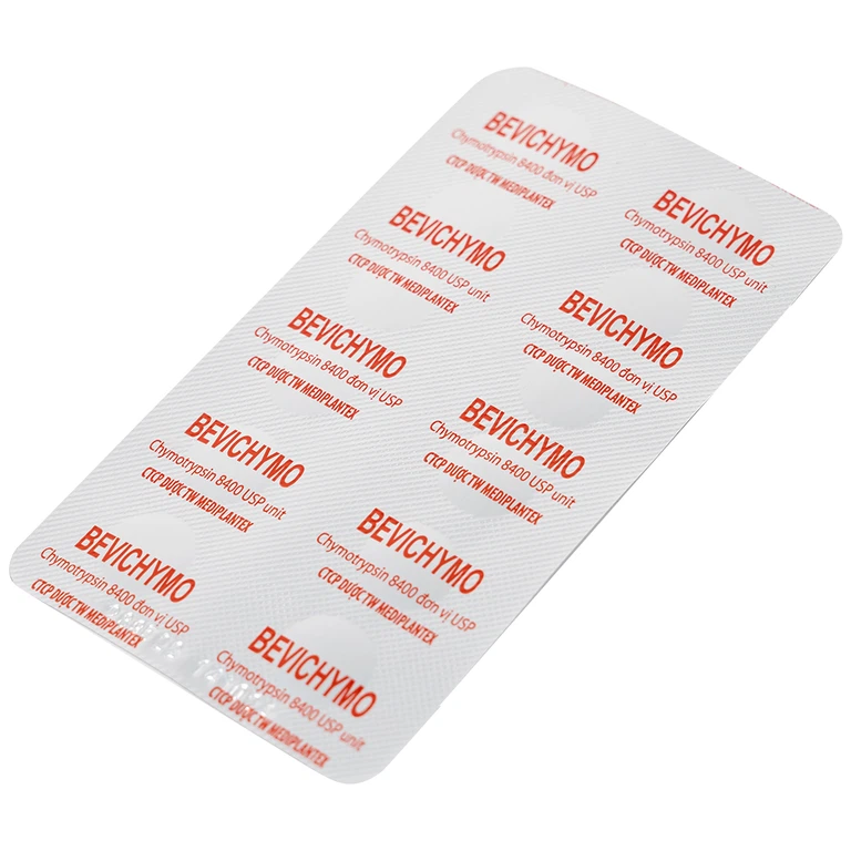 Thuốc Bevichymo Chymotrypsin 8400 Usp Mediplantex giảm đau, hạ sốt và kháng viêm (1 vỉ x 12 viên)