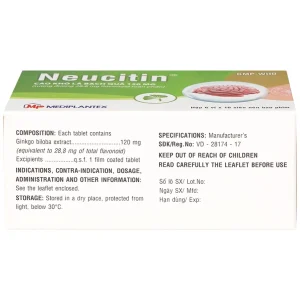 Thuốc Neucitin 120mg Mediplantex điều trị mất trí nhớ ngắn hạn (6 vỉ x 10 viên)