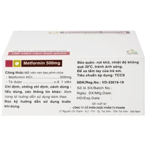 Thuốc Metformin 500mg TV Pharm điều trị đái tháo đường (10 vỉ x 10 viên)