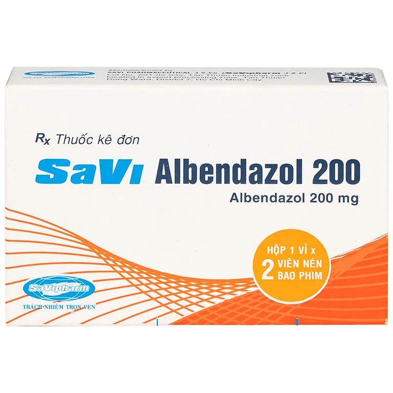 Thuốc SaVi Albendazol 200 điều trị nhiễm ấu trùng sán lợn có tổn thương não (1 vỉ x 2 viên)