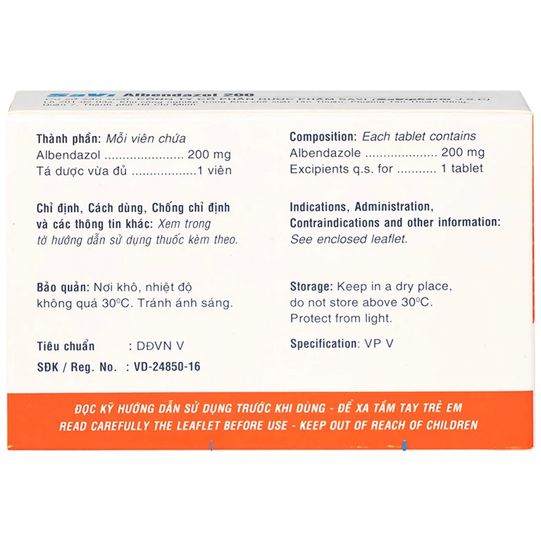 Thuốc SaVi Albendazol 200 điều trị nhiễm ấu trùng sán lợn có tổn thương não (1 vỉ x 2 viên)