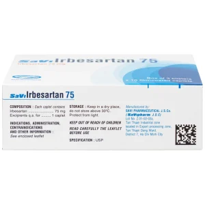 Thuốc SaVi Irbesartan 75 SaviPharm điều trị tăng huyết áp, bệnh thận (3 vỉ x 10 viên)